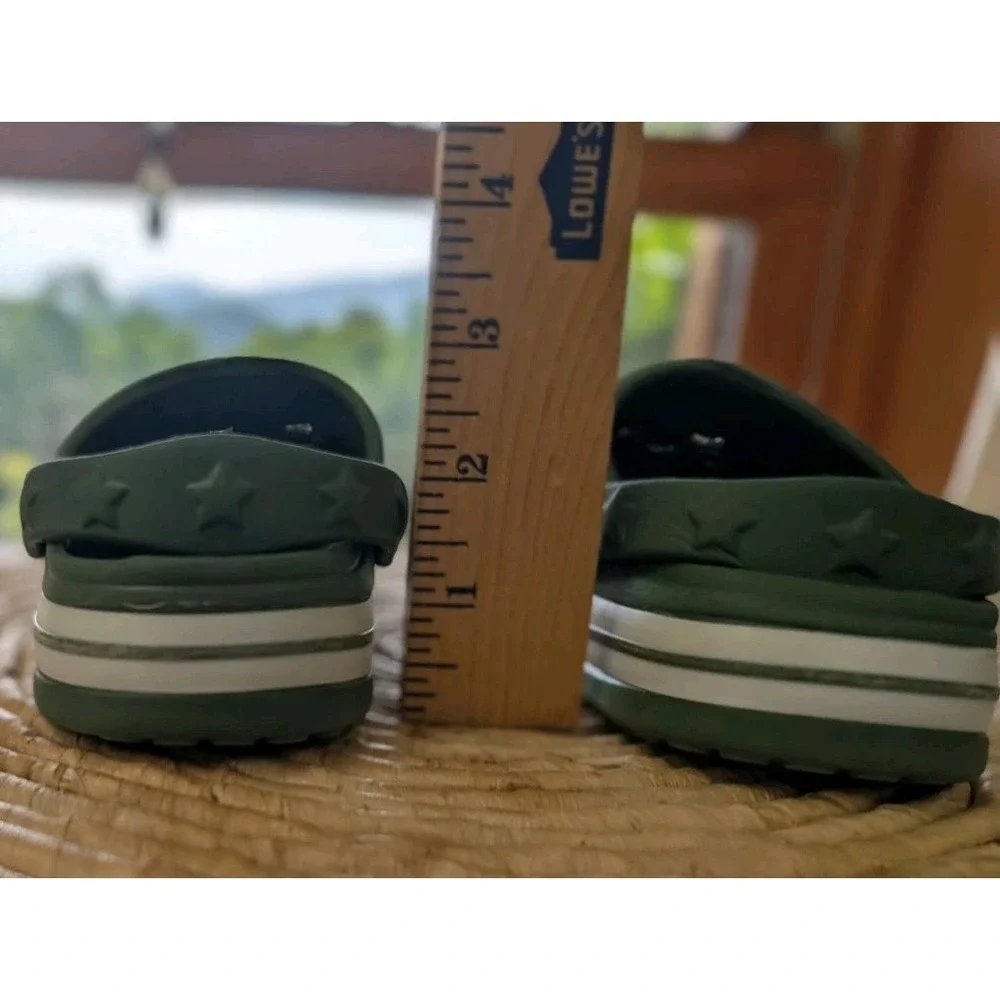 Khaki Slip-On Clogs Solid Round Toe Strap Accent Size 7 Unisex Dinosaur Charm